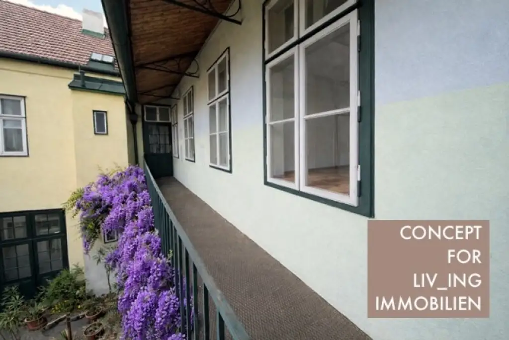 4 Zimmer Altbauflair in Altwiener Fuhrwerkerhaus. 88m2. Idyllischer Allgemeingarten. Sanierungsbedarf. Nahe Schloss Schönbrunn &Hietzing.