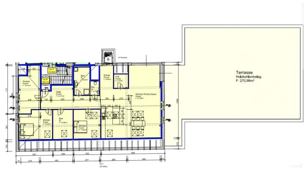 Penthouse-Wohnung + 270m2 Dachterrasse zur Miete als Wohnung oder Büro