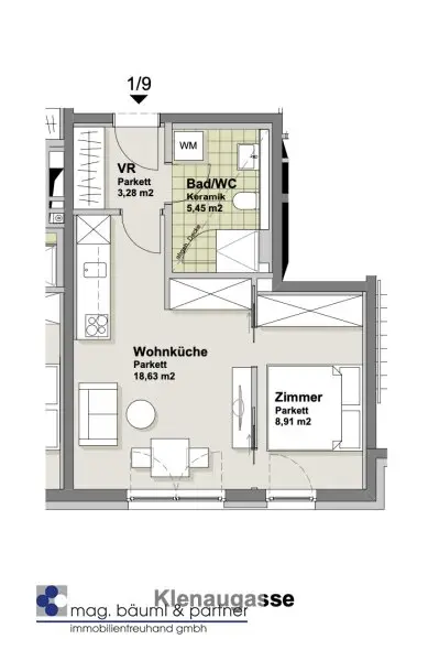 Top-möblierte 2-Zimmer-Wohnung nahe U1 sofort beziehbar