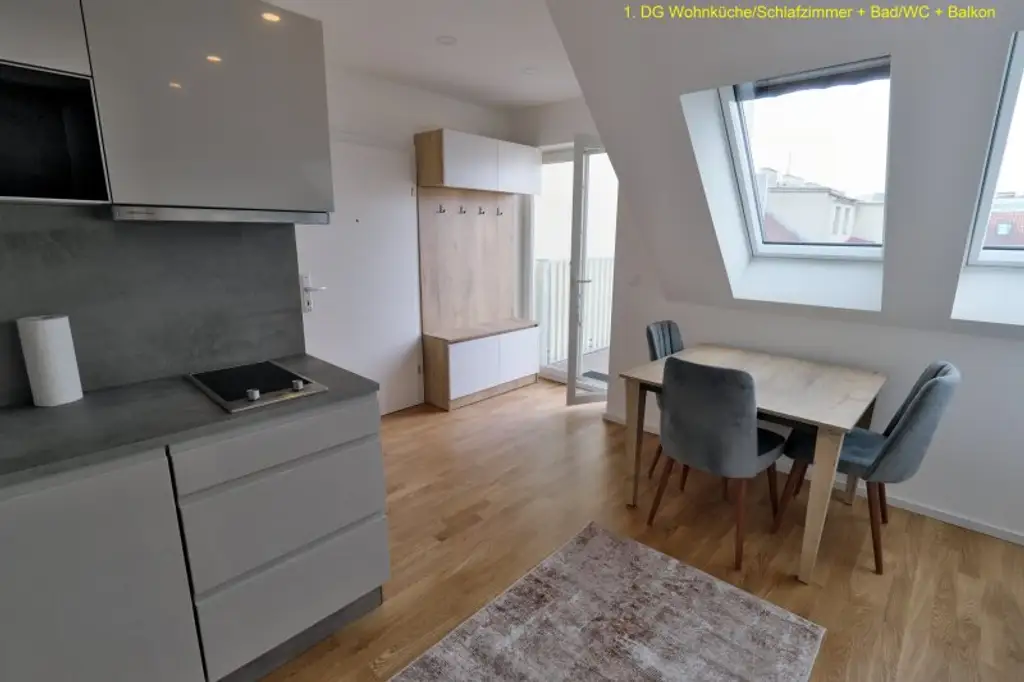 Bezugsfertige Dachwohnung mit 3 Zimmer, großem Balkon und interessanter 36 m² großer Dachterrasse