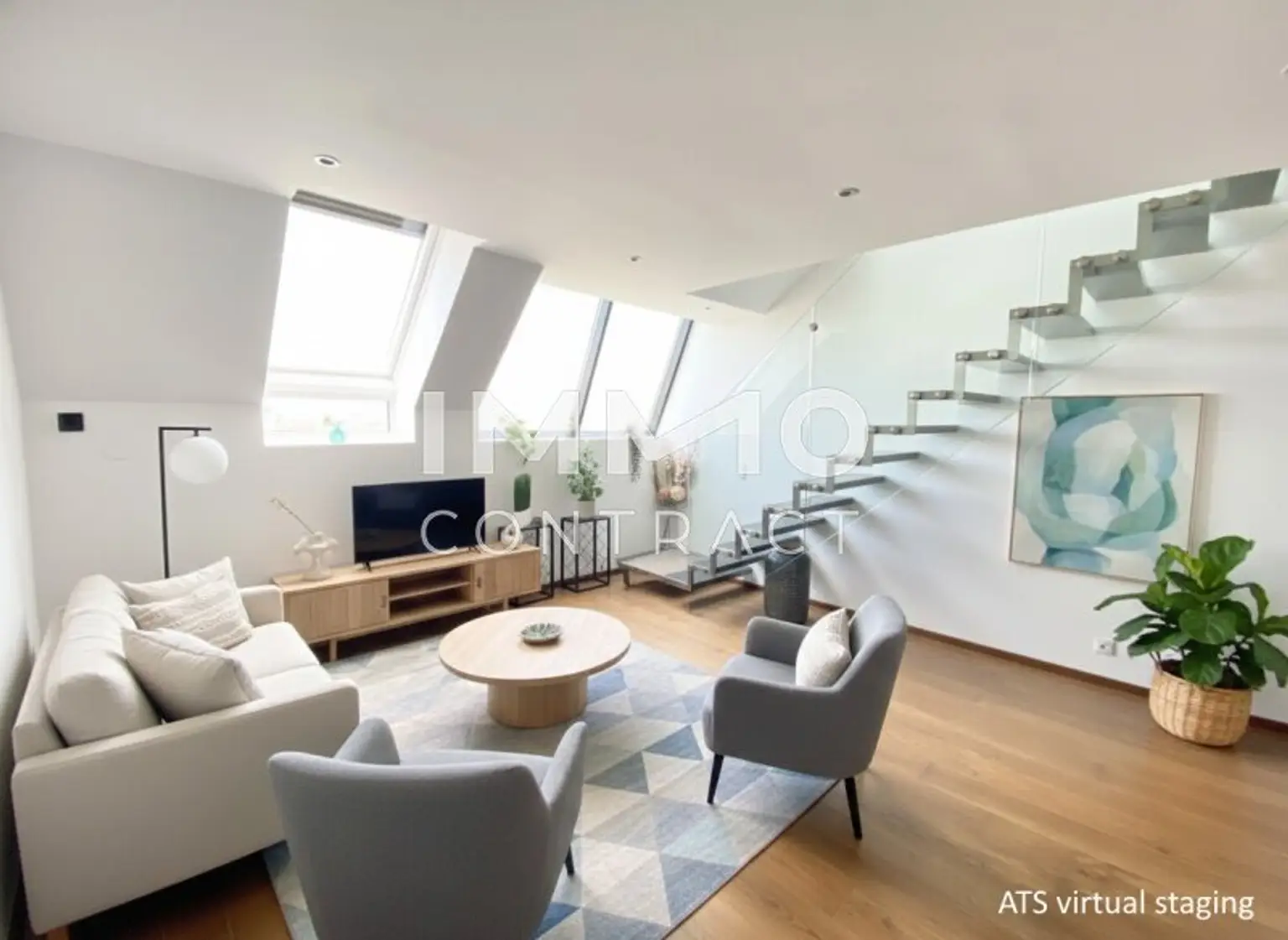 Wohnzimmer KI möbliert