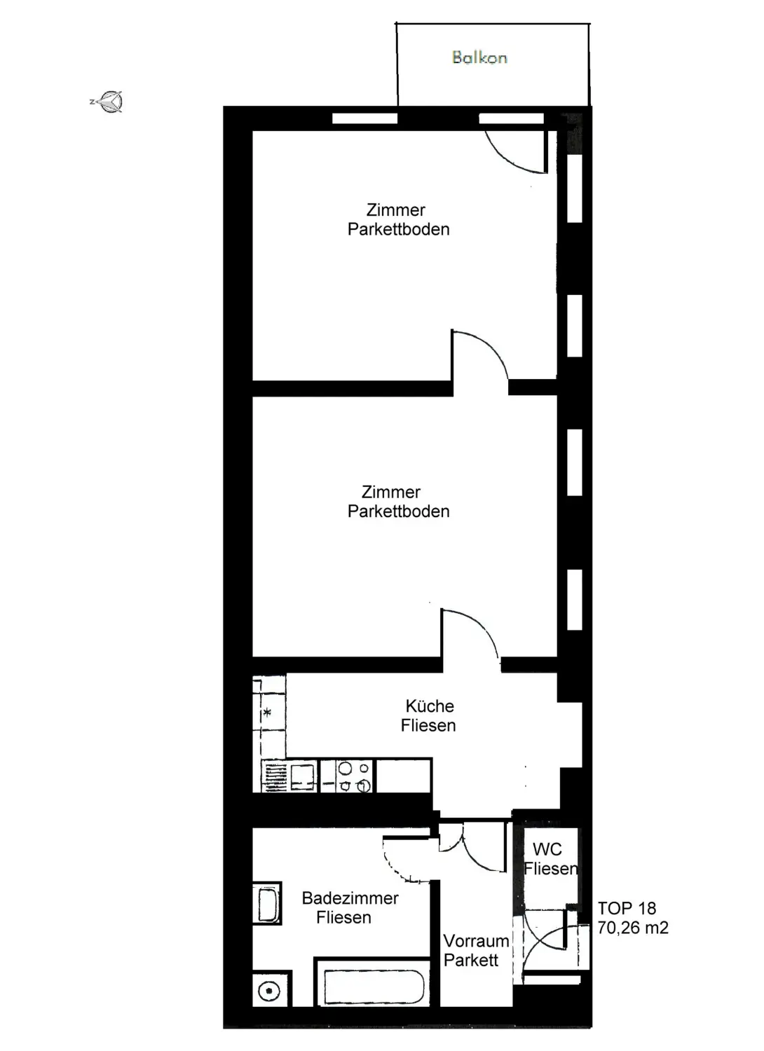 Garten-/Hofseitige 2 Zimmer-Wohnung mit Balkon  - 
befristet vermietet bis14.03.2026