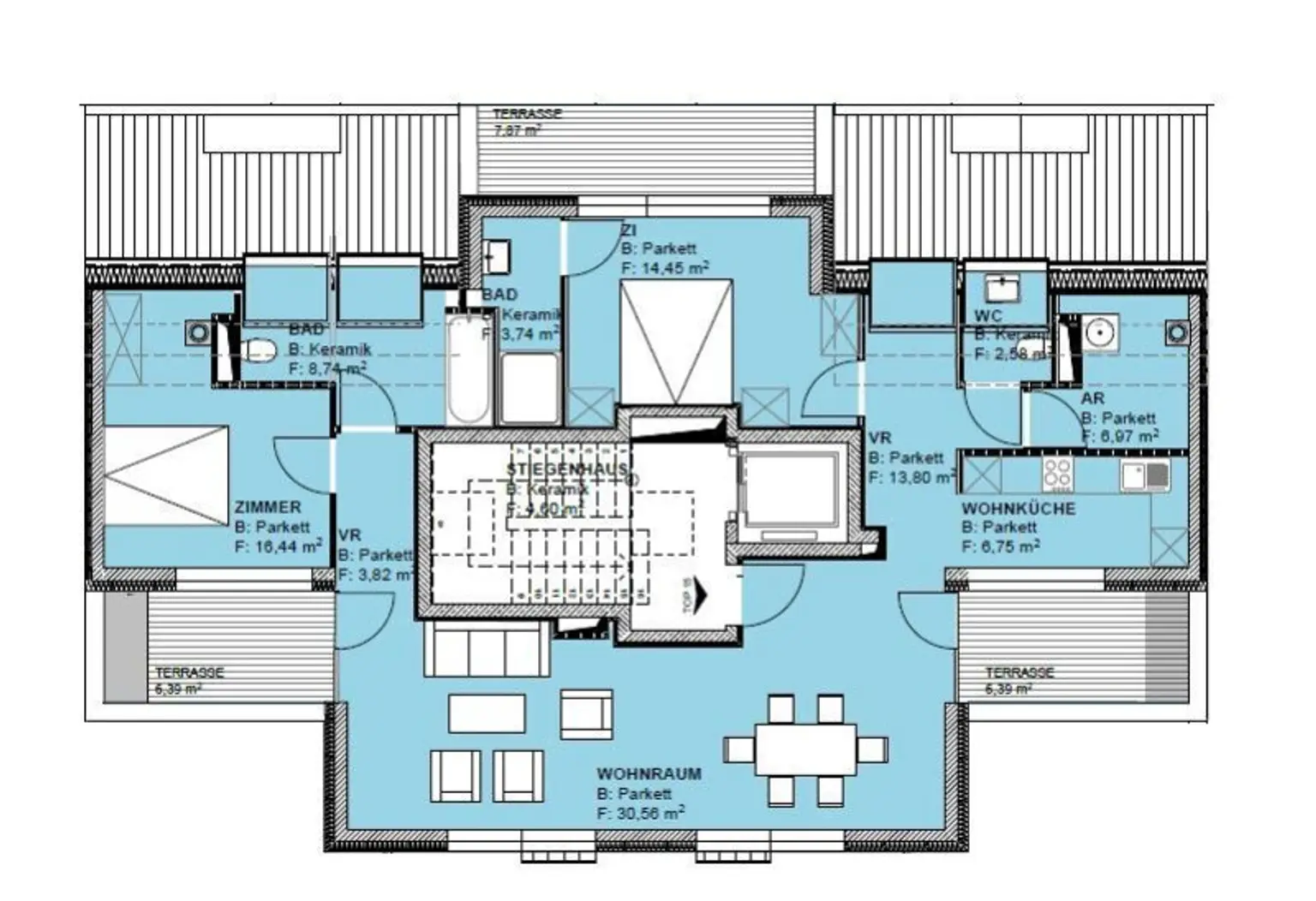 Hochwertige DG-Wohnung mit 3 Terrassen in der Staudgasse