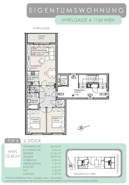 72m² Wohnung mit Loggia, 3 Zimmern: für 429.000 €