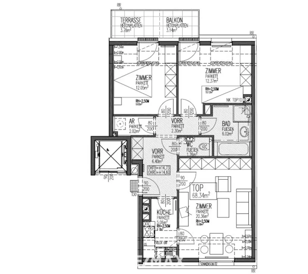 Wohnen in Döbling: Helle 3-Zimmer-Wohnung mit Balkon und Terrasse
