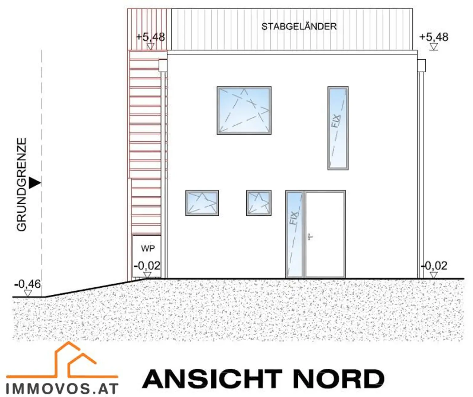 Seitenansicht Nordfassade mit Eingangsbereich