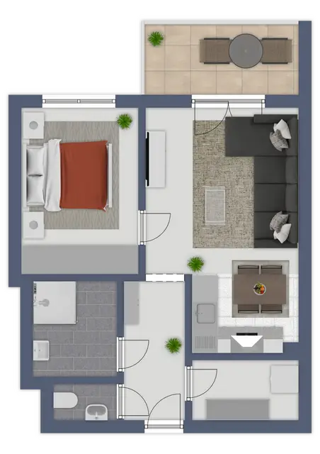 Grundriss m. Möbelierungsvorschlag