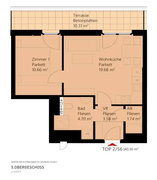 Dachterrassenwohnung 2-Zimmer inkl hochwertiger Markenküche und Kellerabteil / K2-56