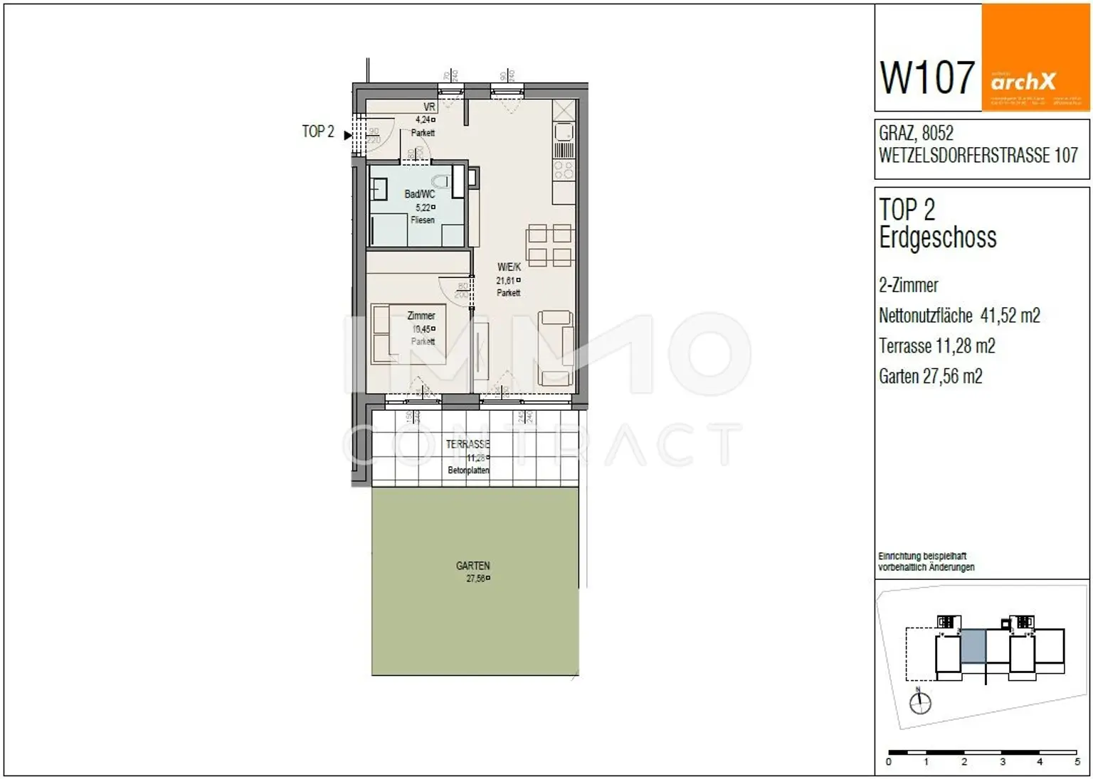 Freundliche 2 Zimmer GARTENWOHNUNG in ruhiger Lage - Wetzelsdorfer Straße 107 - Top 02