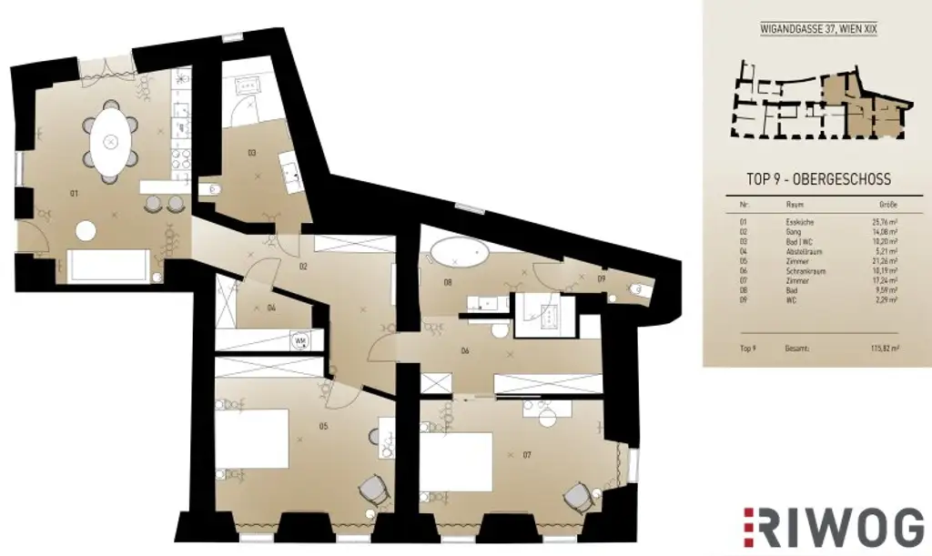 115,42 m² Design-Altbau mit Gewölben & Eigengarten-Terrasse sowie Poolnutzung – elegante Wohnküche, XL-Regendusche