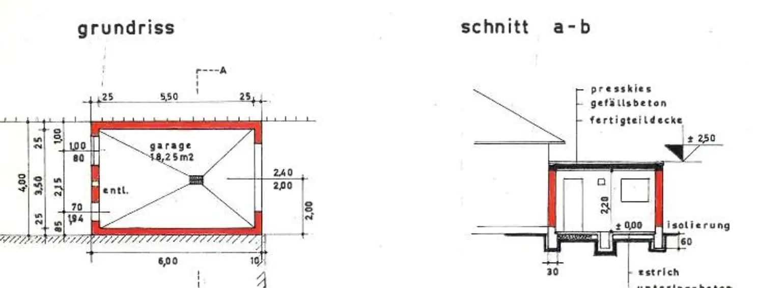Grundriss und Schnitt Garage
