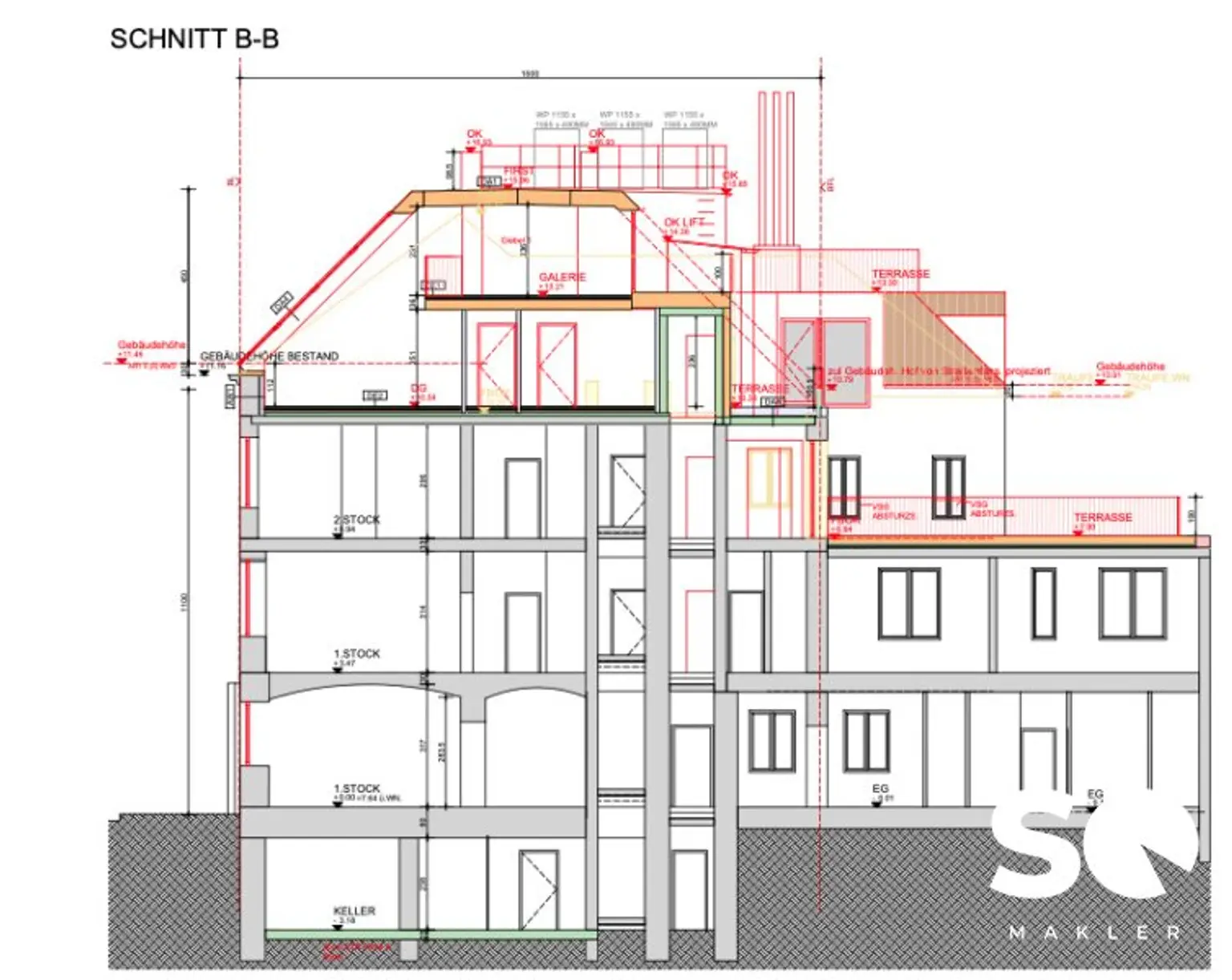 # SQ - ROHDACHBODEN MIT BAUBEWILLIGUNG & ERWEITERBARE WOHNUNG IM 2. OBERGESCHOSS IN ZENTRALER LAGE AM SPITZ IN FLORIDSDORF