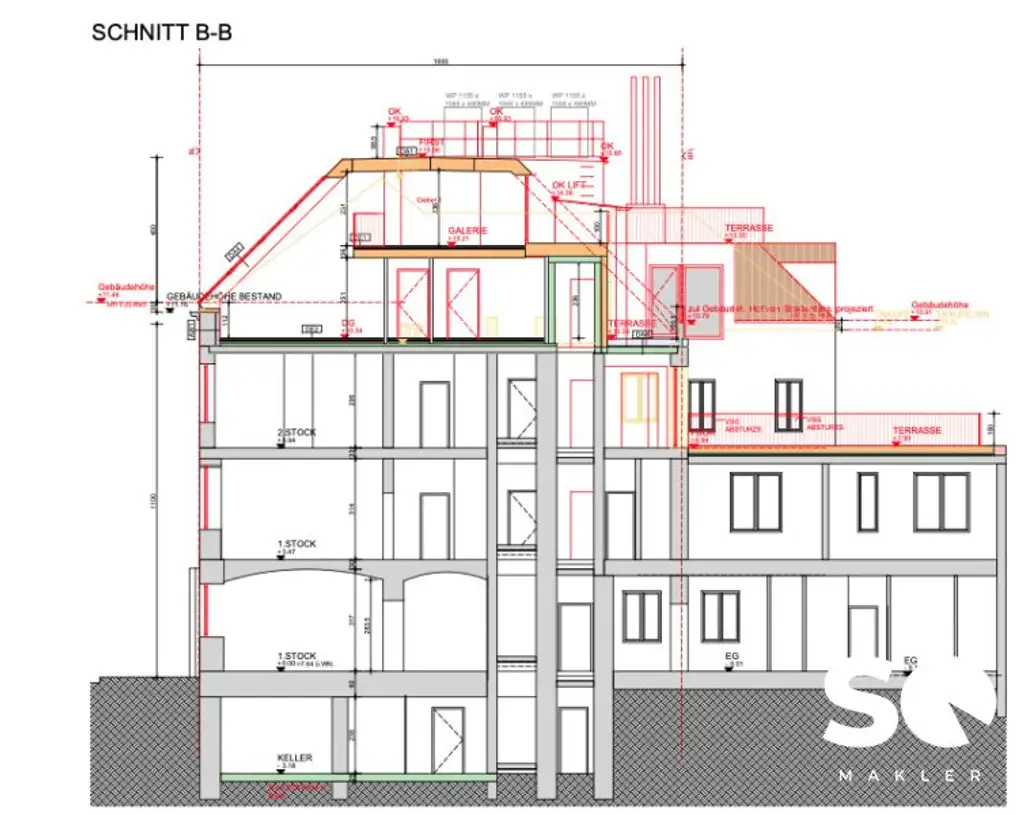 # SQ - ROHDACHBODEN MIT BAUBEWILLIGUNG & ERWEITERBARE WOHNUNG IM 2. OBERGESCHOSS IN ZENTRALER LAGE AM SPITZ IN FLORIDSDORF
