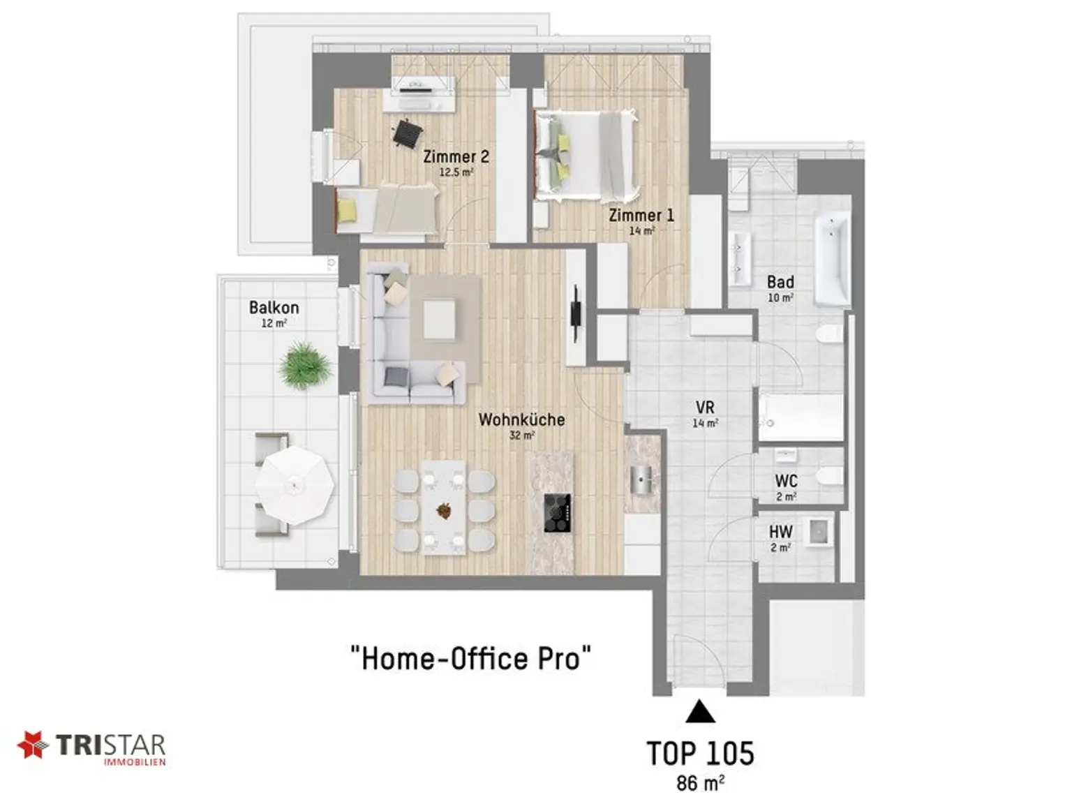 Moderne Dachgeschoßwohnung in 1220 Wien – Erstbezug mit Balkon und Fußbodenheizung!