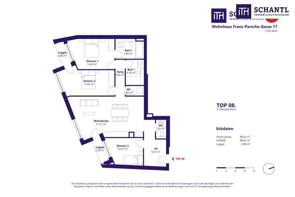 Grundriss Top 8, 2.Obergeschoss, schematische Darstellung