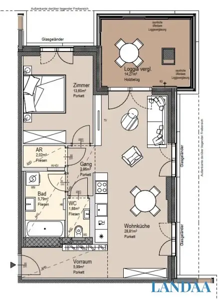 Möblierte 2-Zimmer-Wohnung mit großzügiger Loggia und exklusiven Services