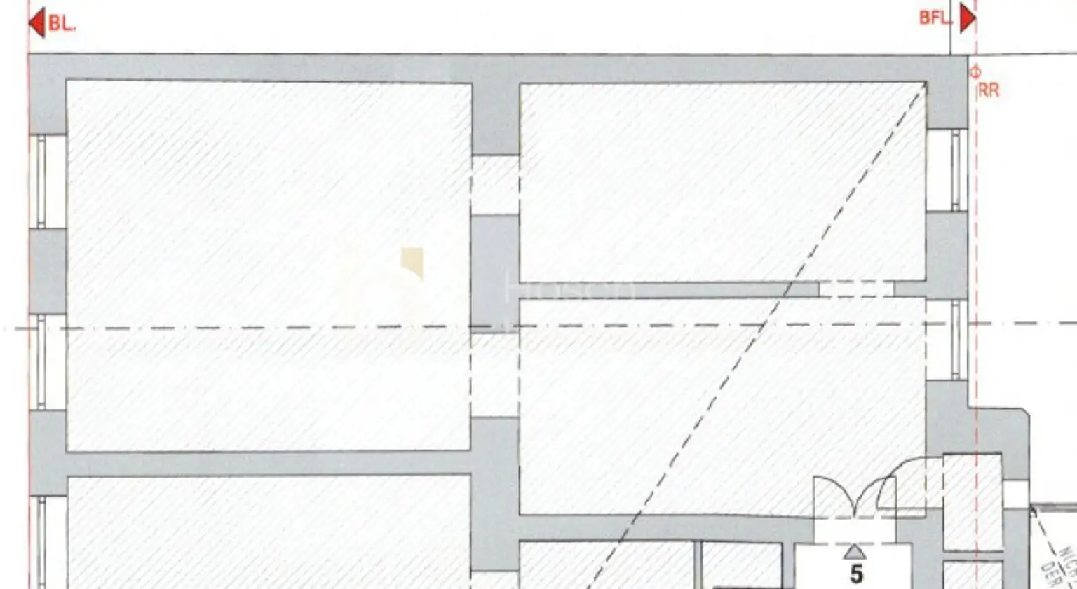 Grundrissausschnitt Top 5 – historische Planunterlage