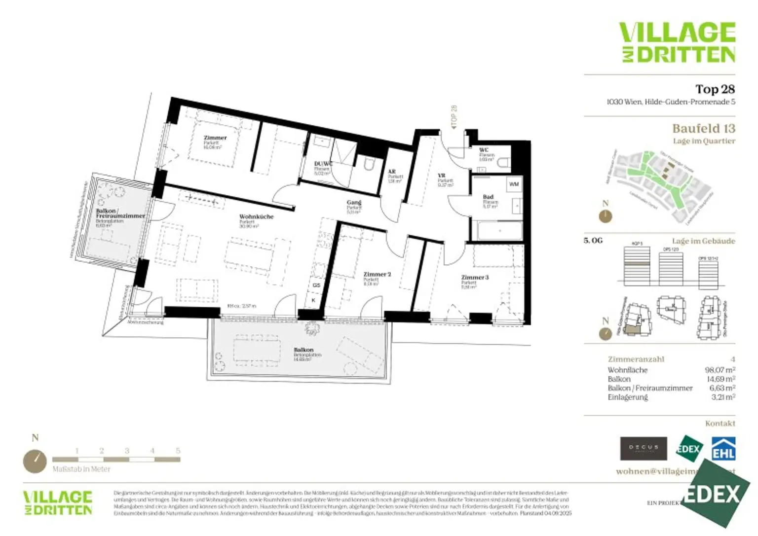 Perfekte Familienwohnung: Zwei Balkone, zwei Bäder, Abstellraum, Gäste-WC und begehbarer Schrank | URBAN DAHEIM | BAUFELD 13