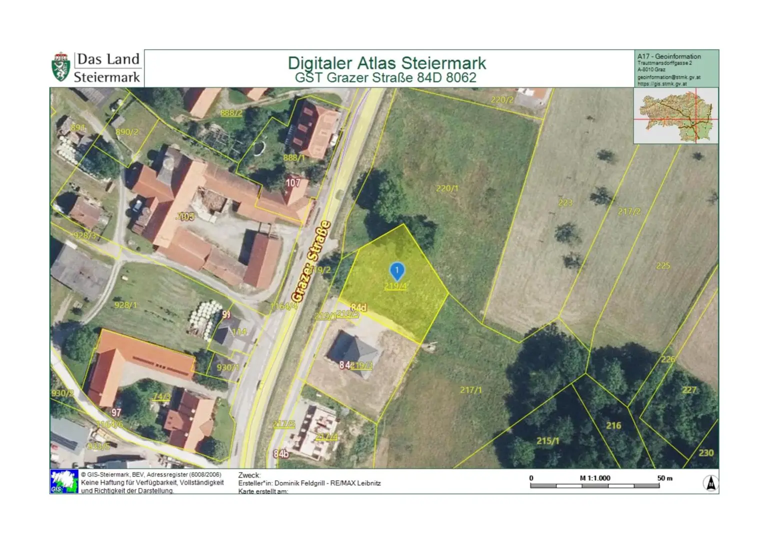 Katasterauszug Grazer Straße 84D 8062