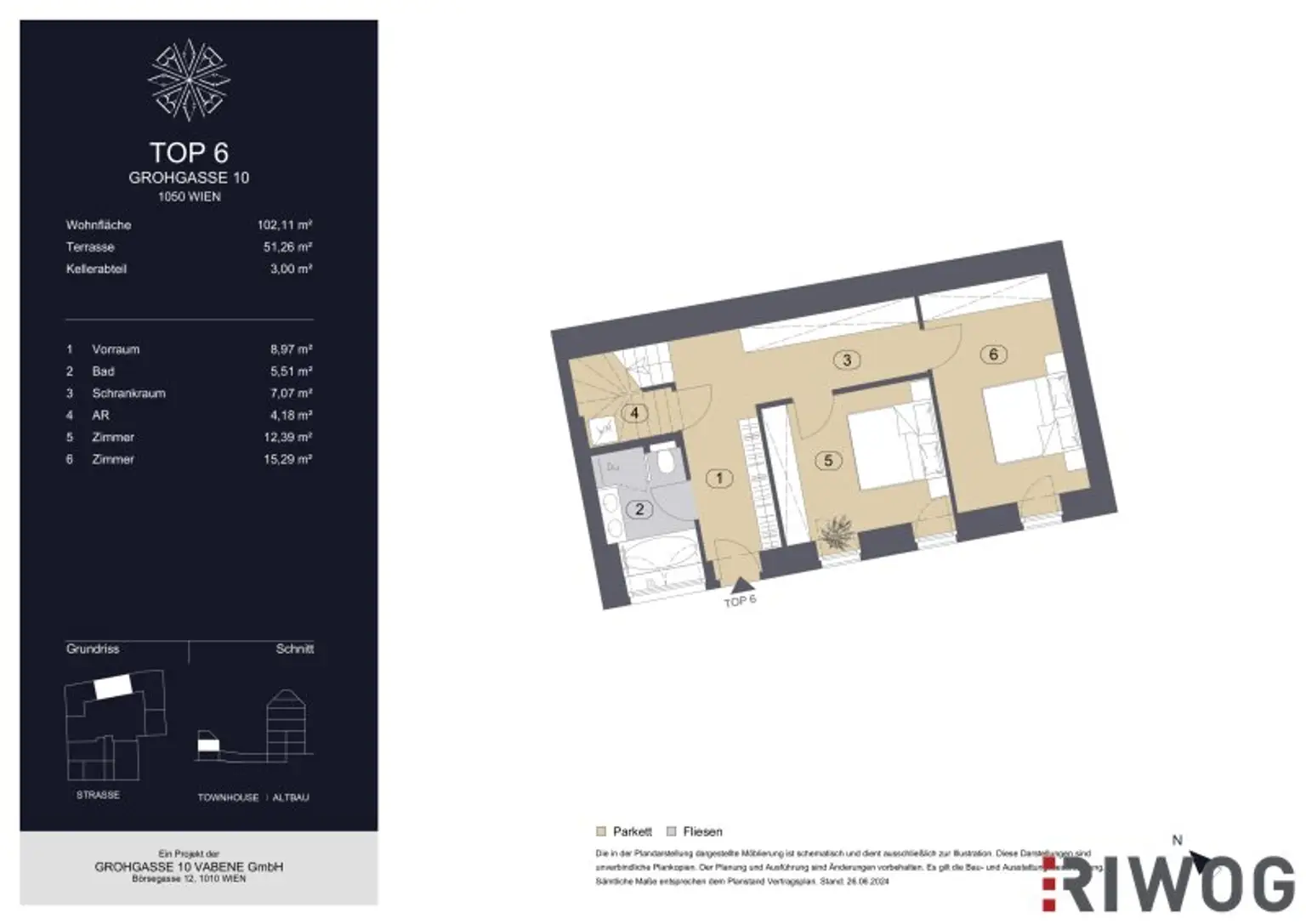 GROHGASSE 10 | südseitige 3-Zimmer Maisonette-Wohnung mit herausragender Dachterrasse | Fernwärme | Bodenkühlung | Klimaanlage
