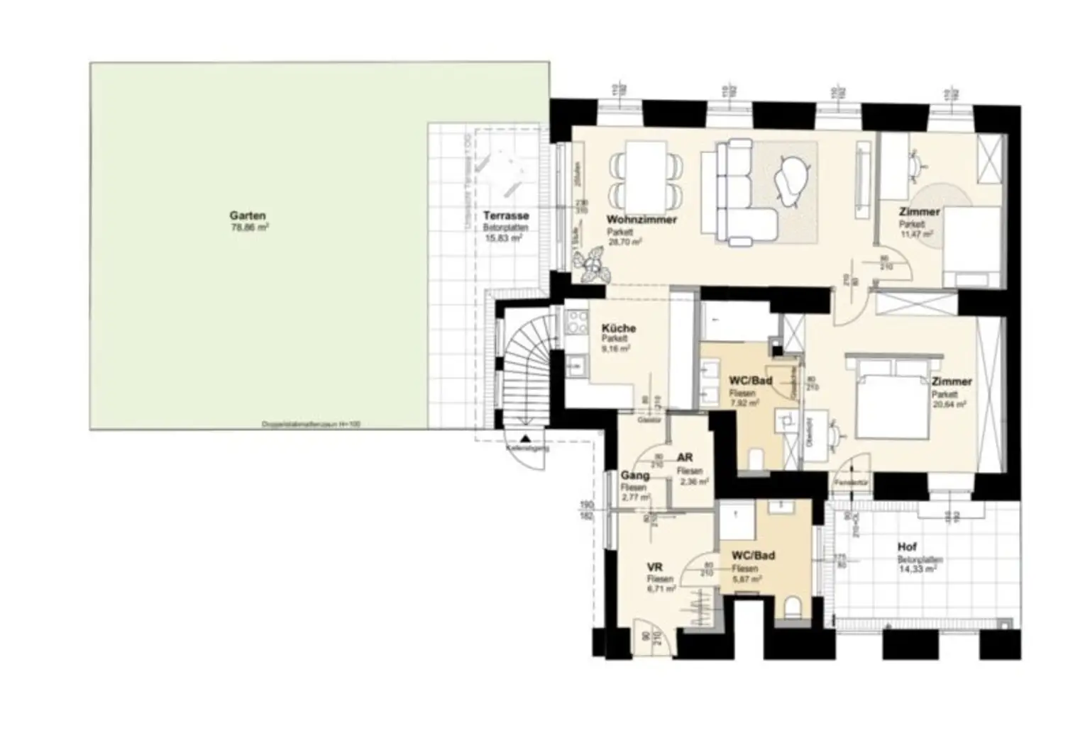Gartenwohnung in der Krongasse! Erstbezug in liebevoll saniertem Altbauhaus - Top04