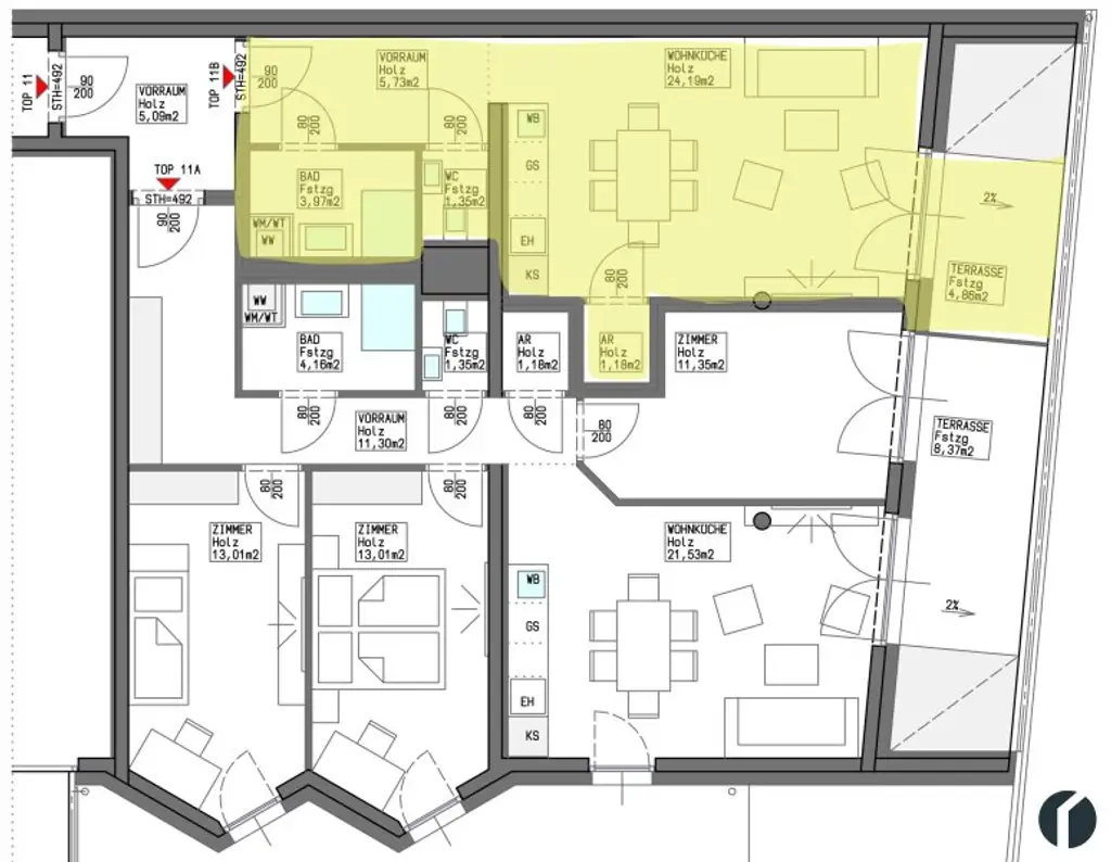 Wohnungsplan Top 25 B1