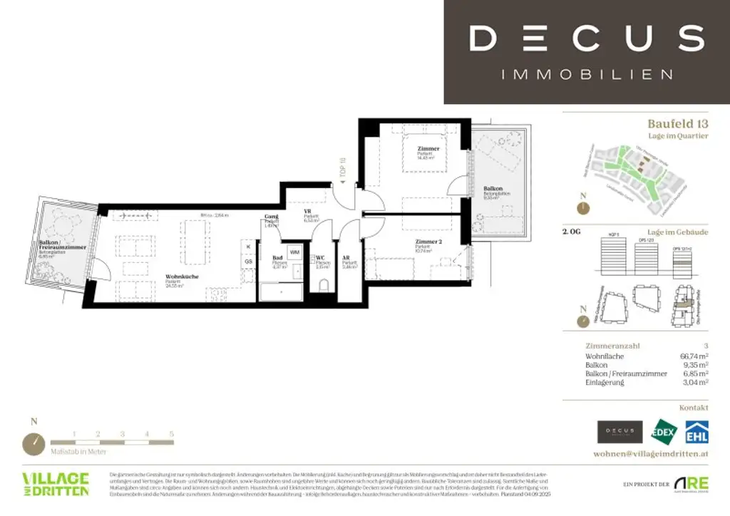 DREI ZIMMER + BALKON + BAUFELD 13 + ERSTBEZUG + EIGENTUMSWOHNUNGEN + STADTQUARTIER IM DRITTEN