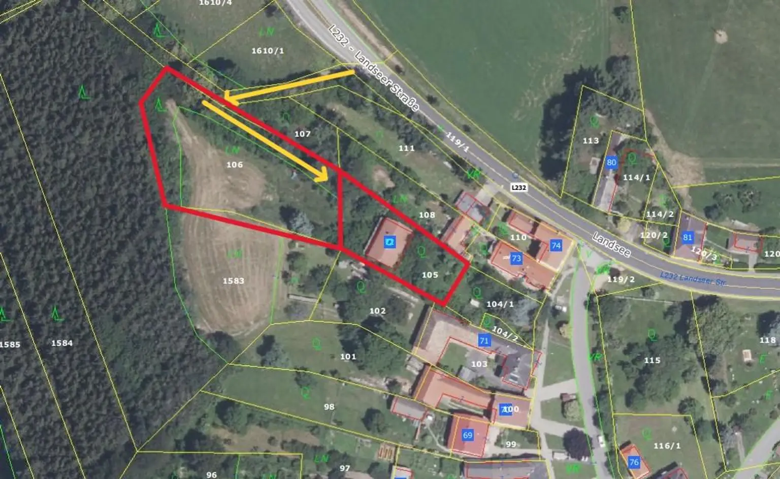 Grundstücke mit Beschreibung der Zufahrt