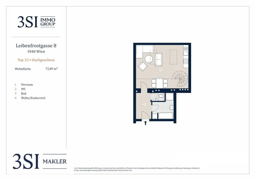 Helle 2-Zimmer-Maisonettewohnung im Dachgeschoß in Top Lage