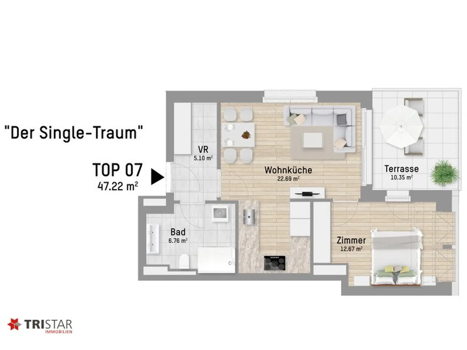 Moderne Dachgeschoßwohnung in 1220 Wien - Erstbezug mit Terrasse und Fußbodenheizung!