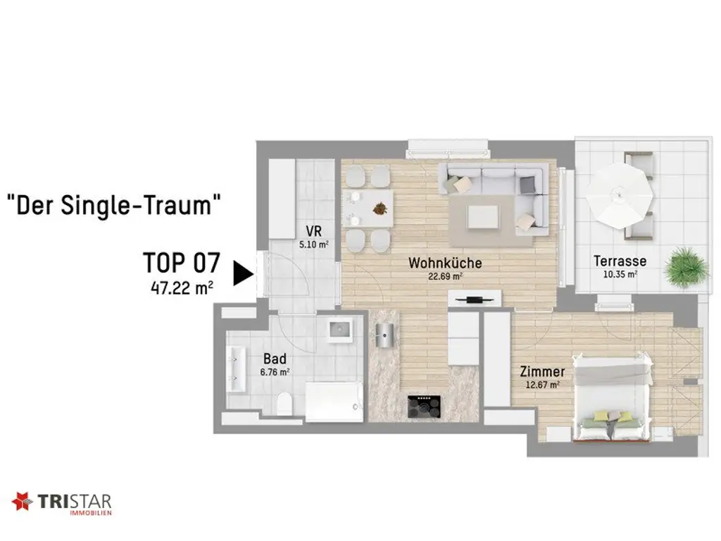 Moderne Dachgeschoßwohnung in 1220 Wien - Erstbezug mit Terrasse und Fußbodenheizung!