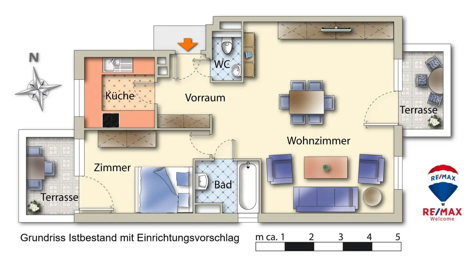 1160 Grundriss 2Zi möb