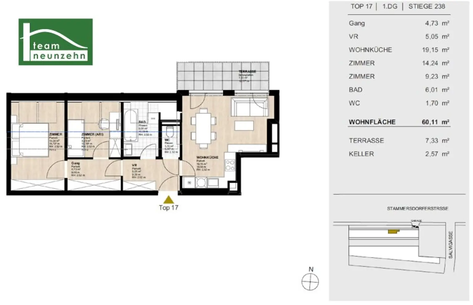 3-Zimmer Wohnung inkl. Freifläche und Einbauküche  – ab sofort beziehbar!