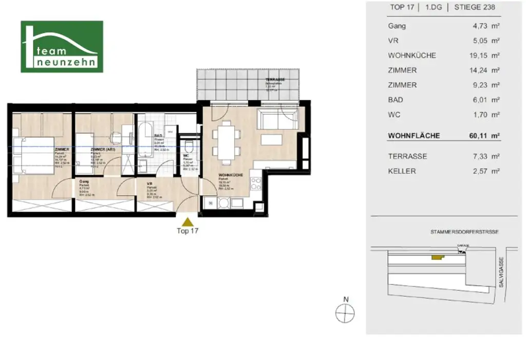 3-Zimmer Wohnung inkl. Freifläche und Einbauküche  – ab sofort beziehbar!