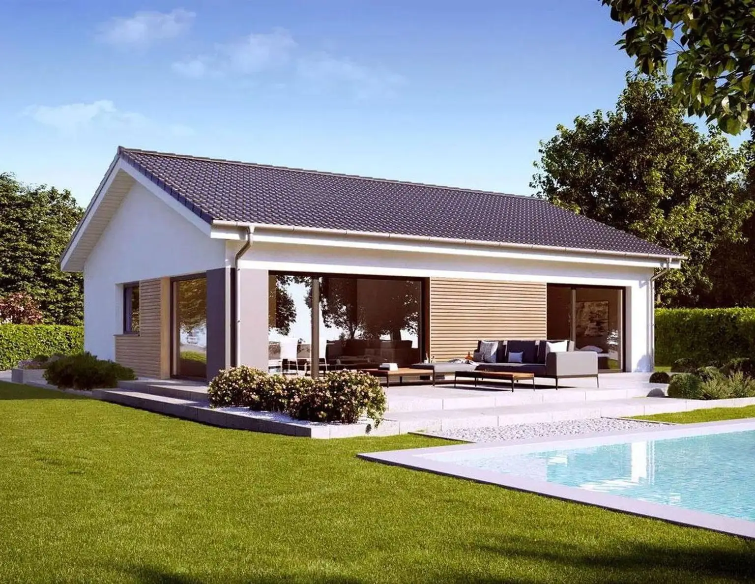 DAN-WOOD-FERTIGHAUS Bungalow SCHLÜSSELFERTIG ohne Grund