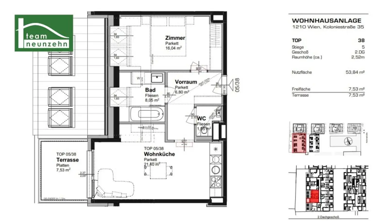 Moderne 2-Zimmer-Wohnung in zentraler Lage beim FAC-Platz, nur wenige Minuten von der S-Bahnstation Jedlersdorf entfernt