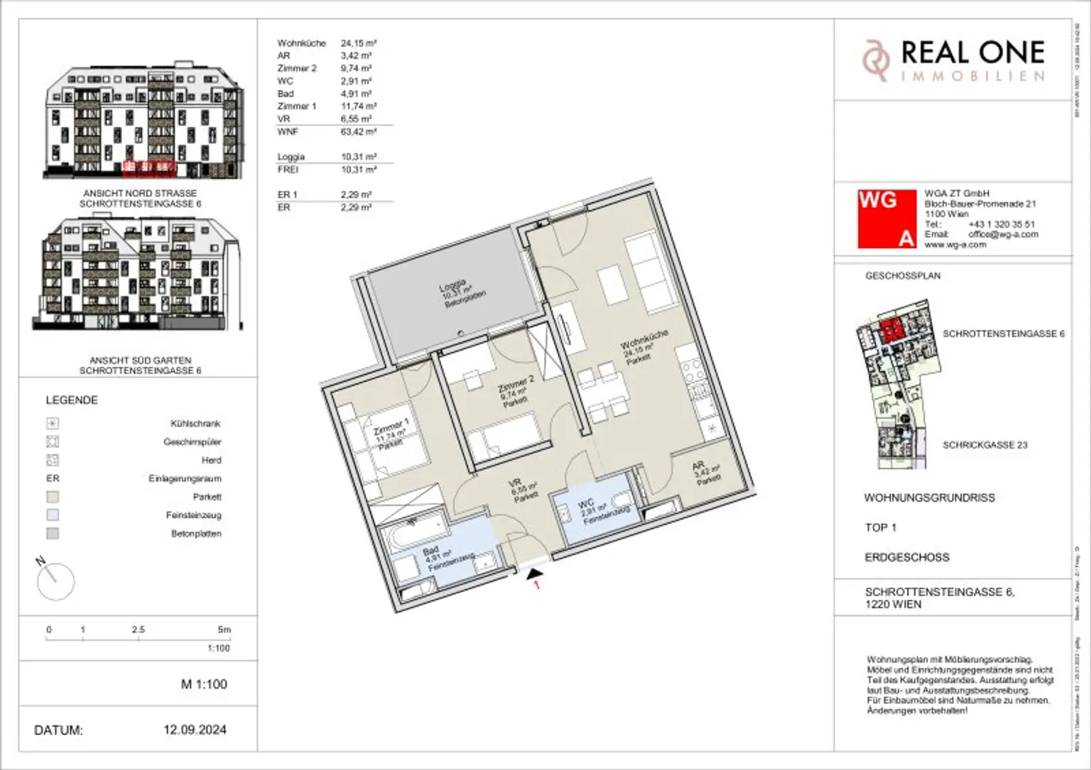 Tolle 3-Zimmer Wohnung in traumhafter Lage nahe dem Kagraner Platz! Erstbezug auf Eigengrund, provisionsfrei und fertiggestellt
