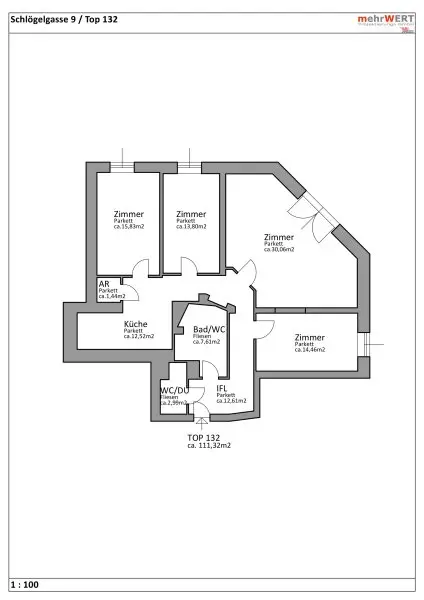 Mietwohnung ca.111m2 in bester Lage-stilvoll-gepflegt in Graz! ***Wohngemeinschaften möglich***