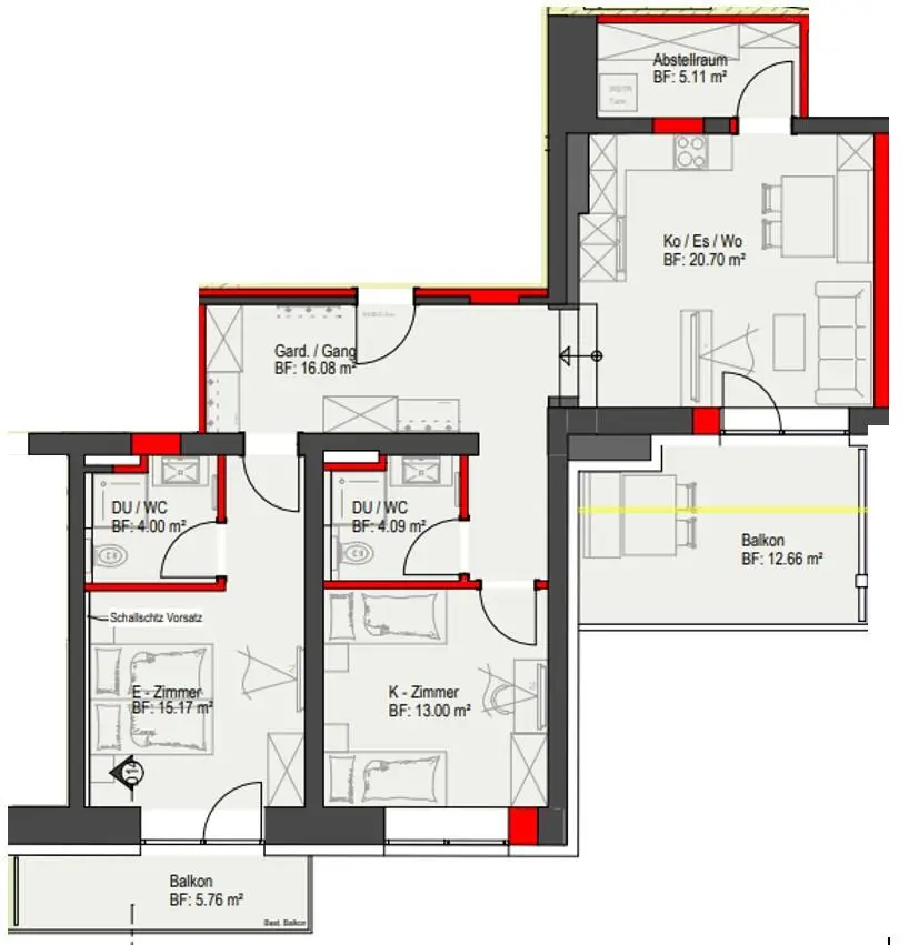 Lichtdurchflutete 3-Zimmer Wohnung mit zwei Balkone - Top 13