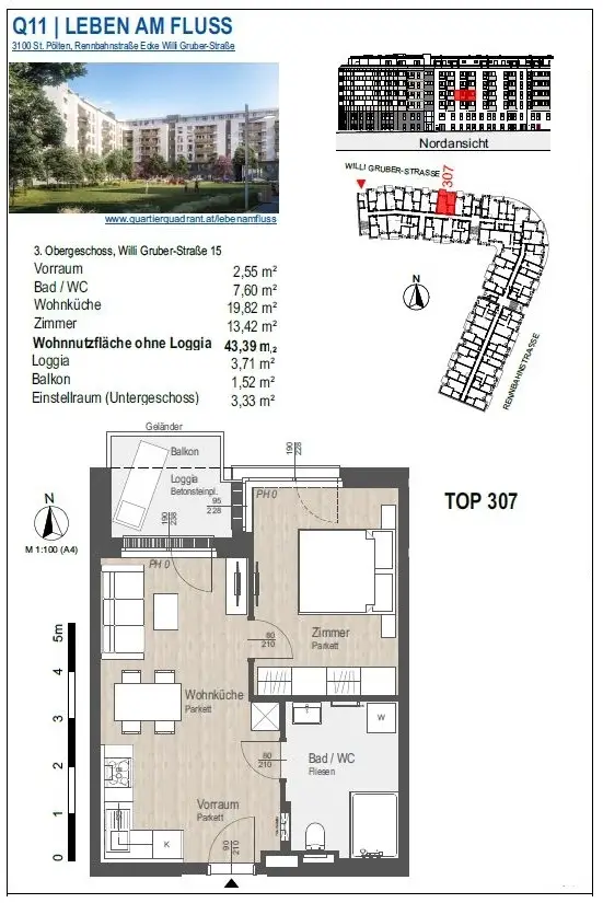 Q11 Leben am Fluss - 2-Zimmer-Wohnung mit schöner Freifläche!