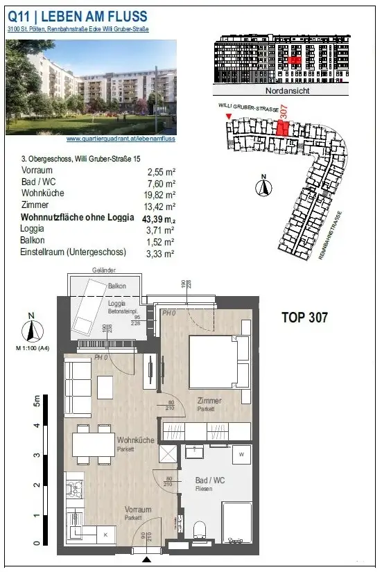 Q11 Leben am Fluss - 2-Zimmer-Wohnung mit schöner Freifläche!