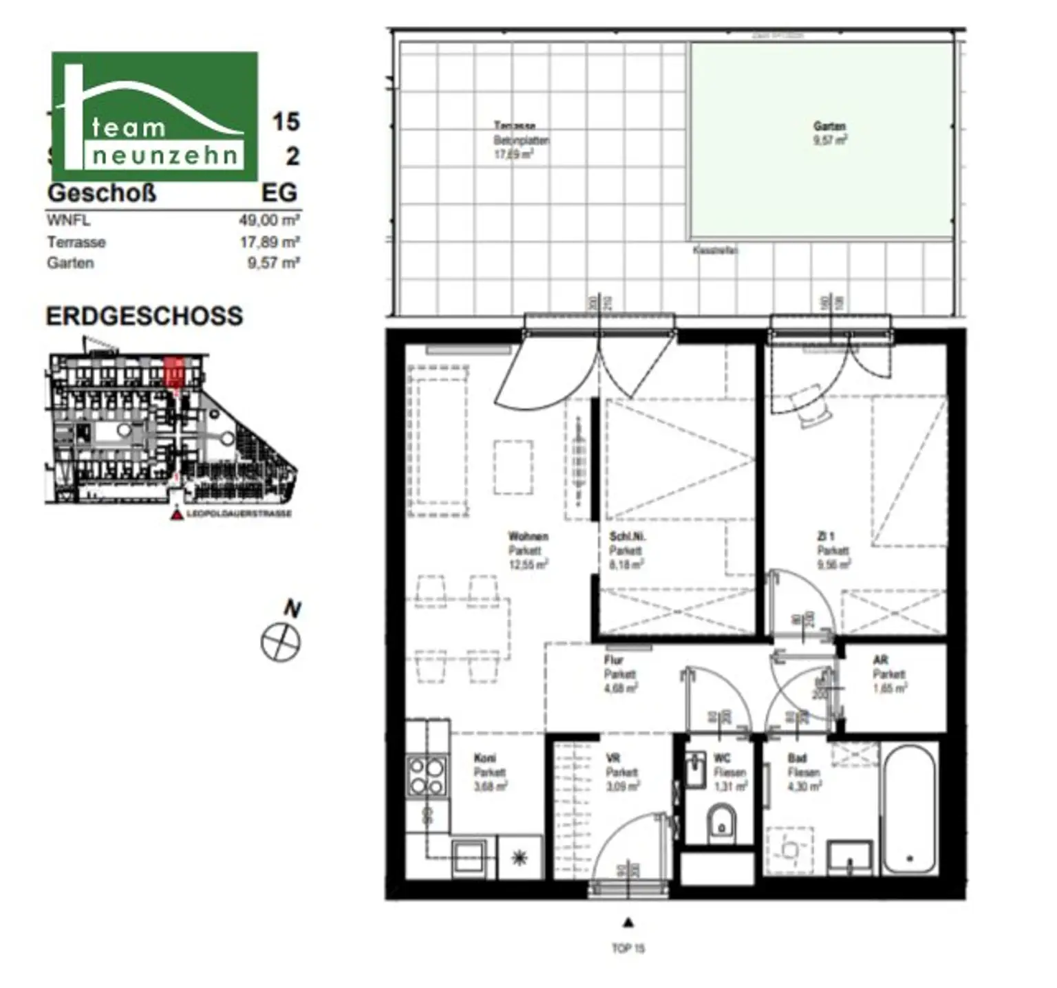 LEO 131 - 2.5-Zimmer Gartenwohnung im Niedrigenergiehaus mit Anbindung nach Floridsdorf!