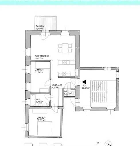Wunderschöne 3-Zi-Wohnung in historischem Gebäude mit Balkon und Blick ins Grüne