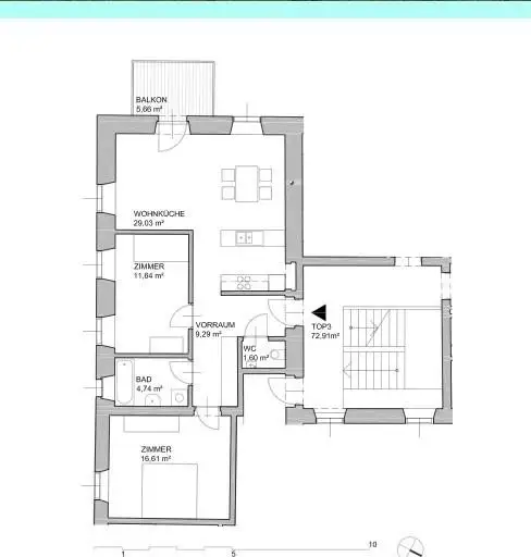 Wunderschöne 3-Zi-Wohnung in historischem Gebäude mit Balkon und Blick ins Grüne