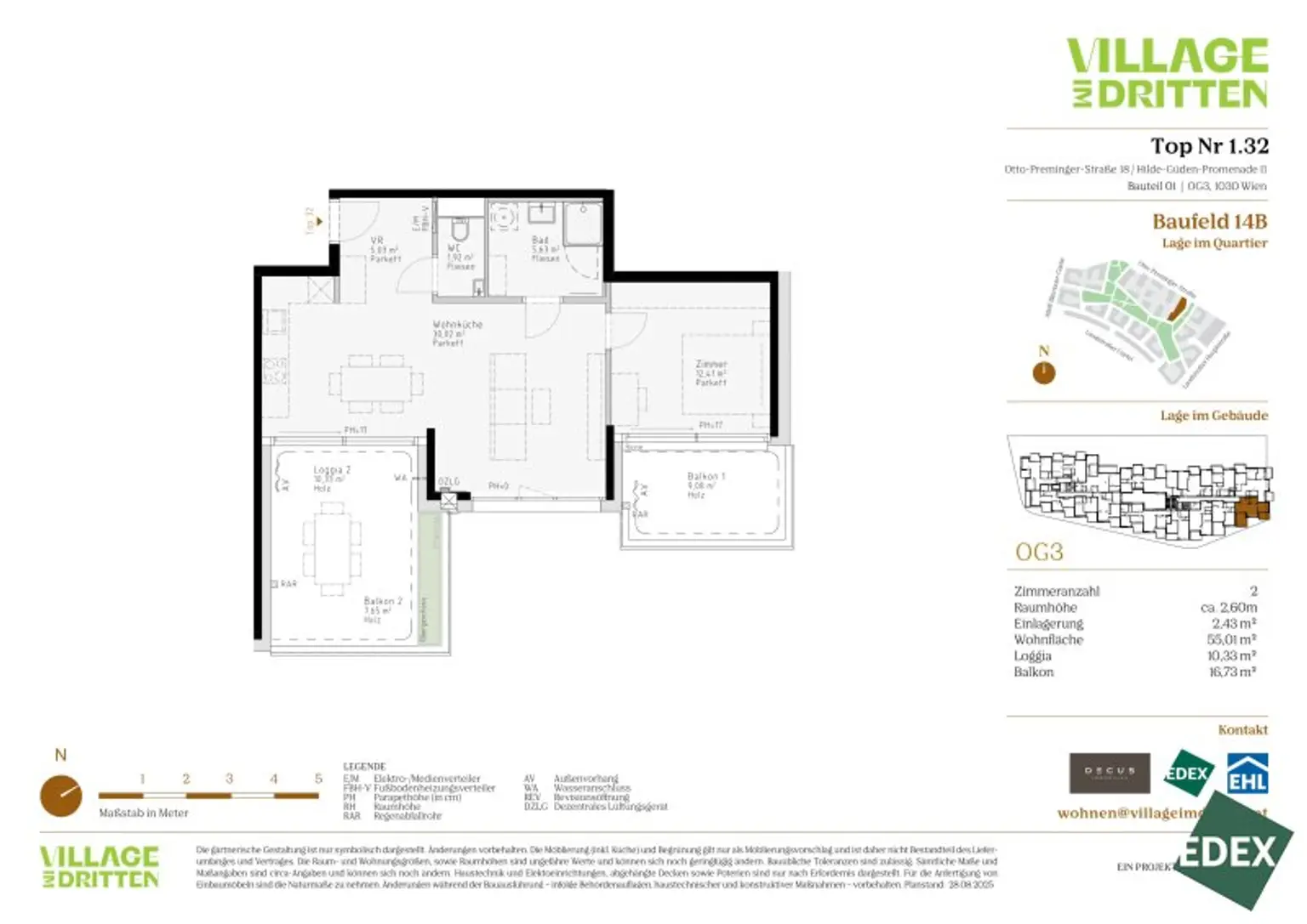 VILLAGE IM DRITTEN | MODERNE 2-ZIMMER WOHNUNG MIT BALKON & LOGGIA