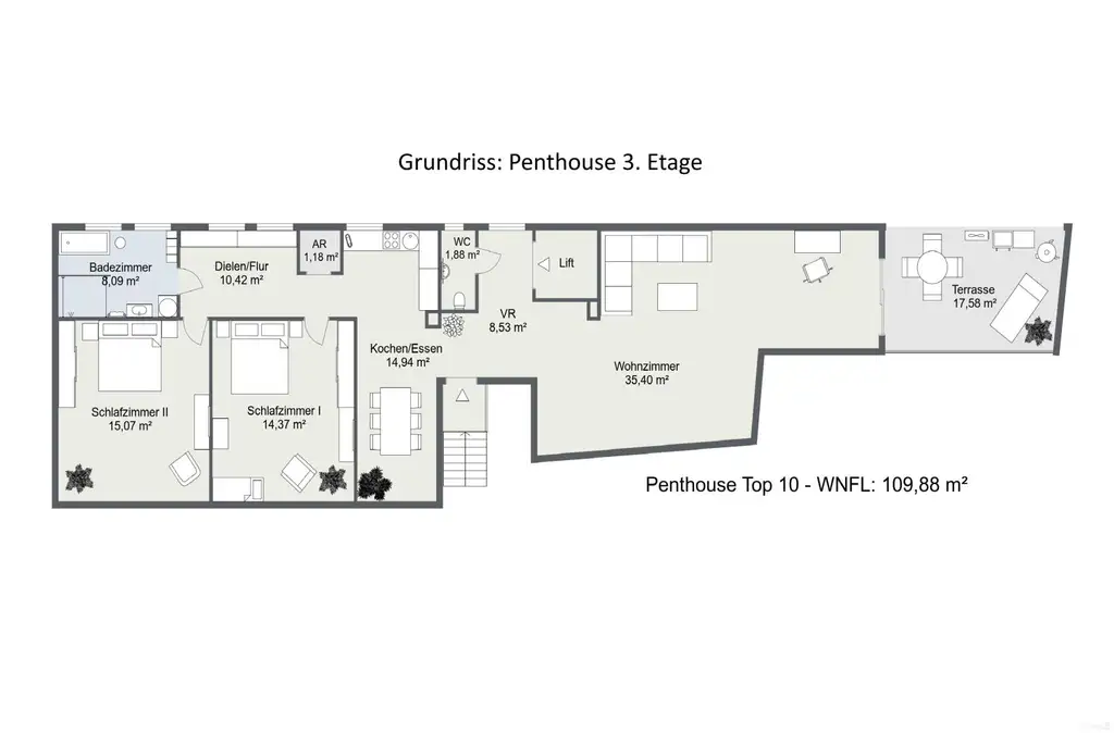 2D-Grundriss - Münzgrabenstrasse152 Top 10 - 3. Etage