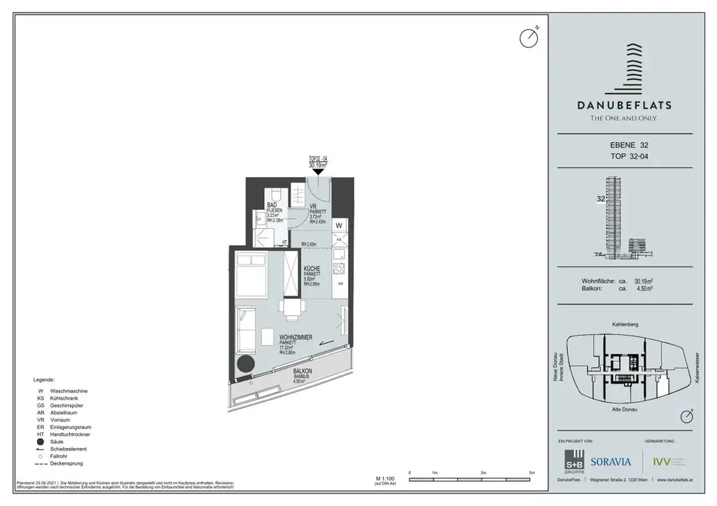 DANUBEFLATS: Sonniges Studio mit Balkon und Rundumblick (Gym, Pool, Spa, Lounges im Turm) - NEW