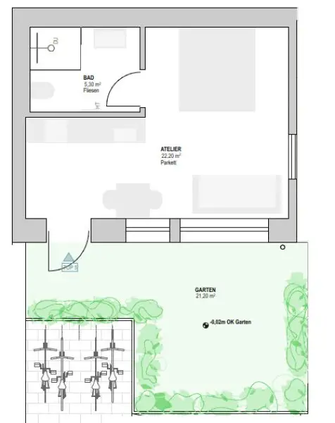 Extravagante Atelierwohnung mit Innenhof-Terrasse in absoluter Ruhelage! (vermietet bis 31.08.2027)