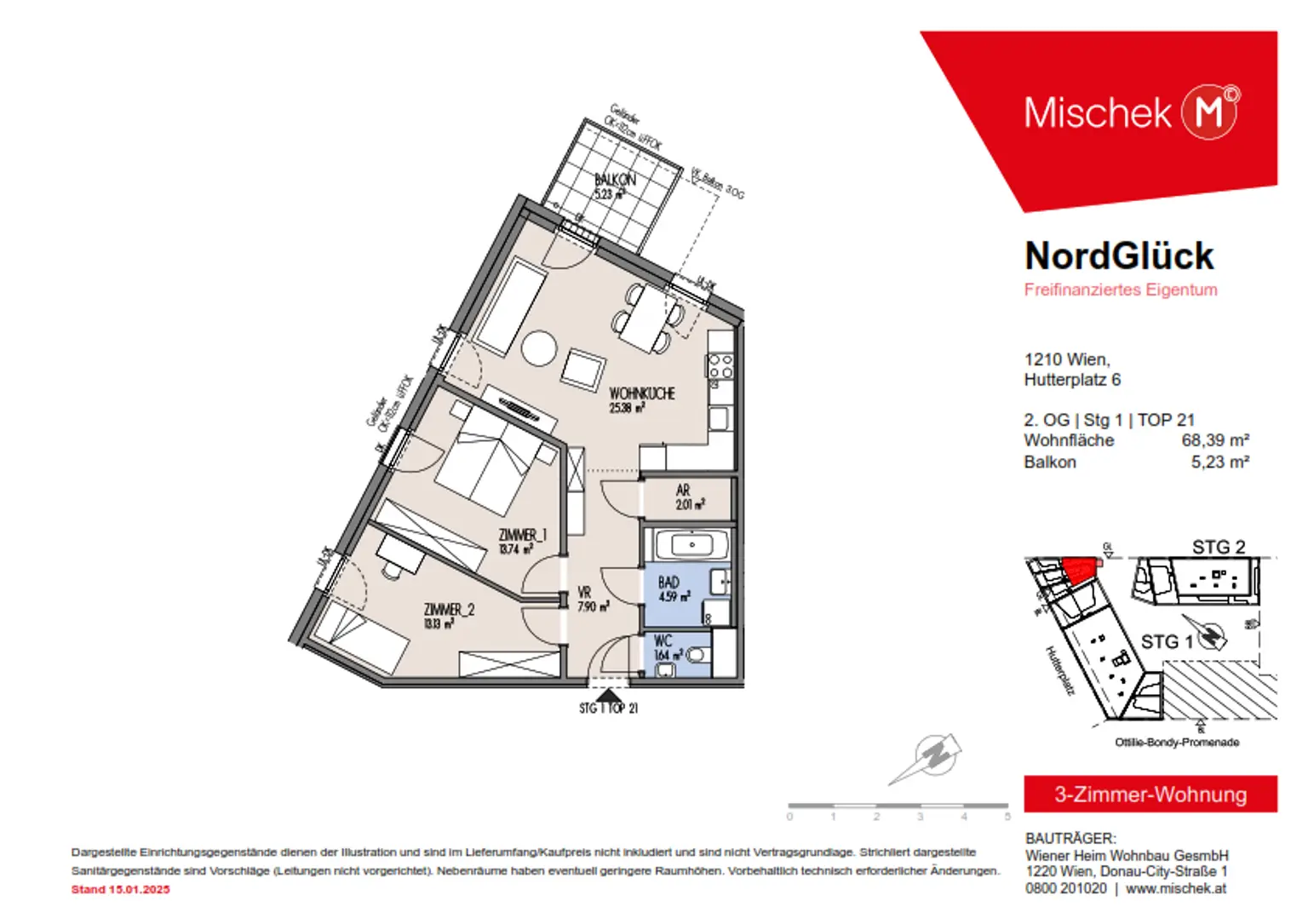 Erstbezug in 1210 Wien: Moderne 3-Zimmer-Wohnung mit Balkon – Provisionsfrei