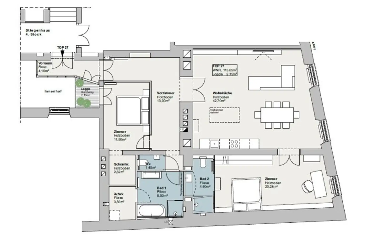 TRAUMHAFTE KLIMATISIERTE ALTBAUWOHNUNG MIT 2 BÄDERN UND BALKON - MÖBEL OPTIONAL